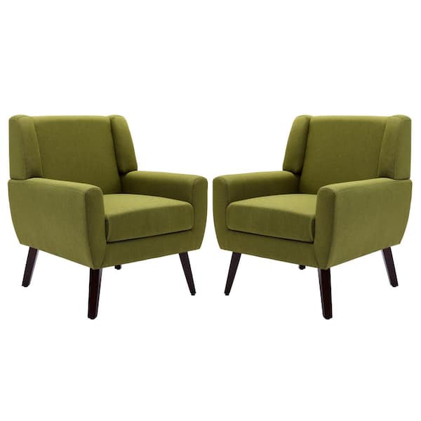 Contemporary Green Wood Frame Linen Upholstered Accent Arm Chair (Set of 2)