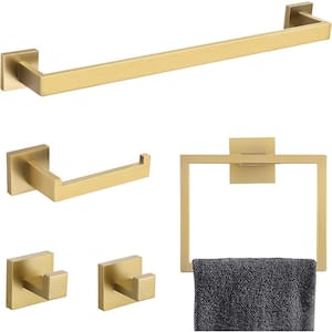 23.6 in. Wall Mounted, Towel Bar in Gold, 5-Piece