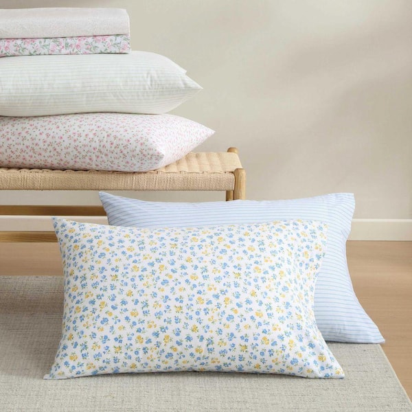 Laura Ashley Ditsy Doodle 4-Piece White/Blue/Yellow Percale Cotton