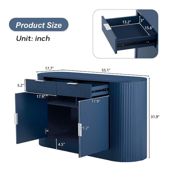 Harper & Bright Designs Navy Blue 55.1 in. W Modern Stripe MDF