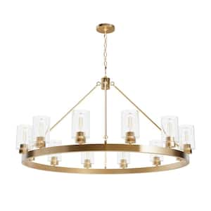 Hartland 12-Light Alturas Gold Wagon Wheel Chandelier with Clear Seeded Glass Shades