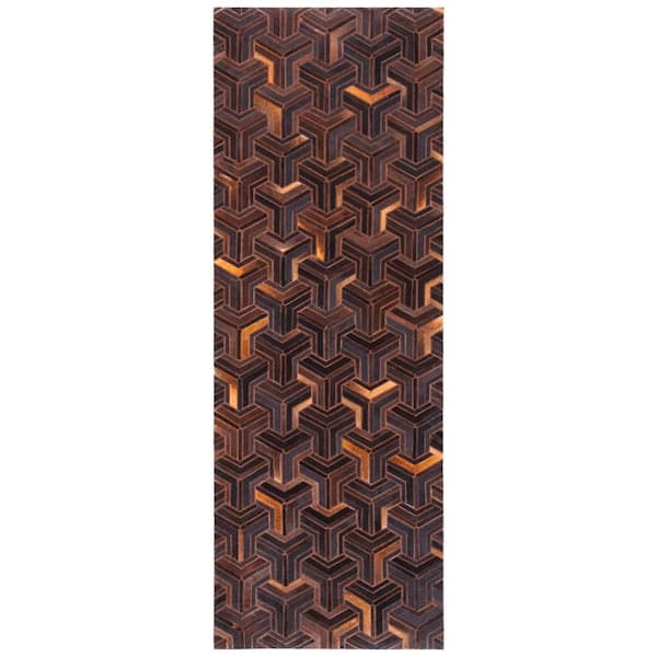 SAFAVIEH Studio Leather Brown Light Brown 2 ft. x 7 ft. Abstract Geometric Runner Rug