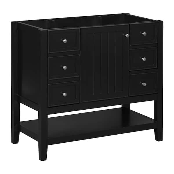 Unbranded 35.5 in. W x 18 in. D x 32.9 in. H Bath Vanity Cabinet without Top in Black with 1 Cabinet and 3-Drawers