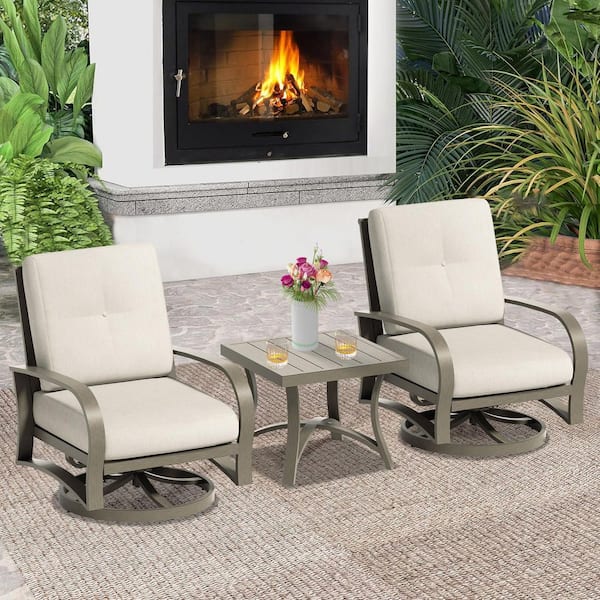 ULAX FURNITURE CHAMBER 3-Piece Swivel Aluminum Outdoor Conversation set with Sunbrella Cushions