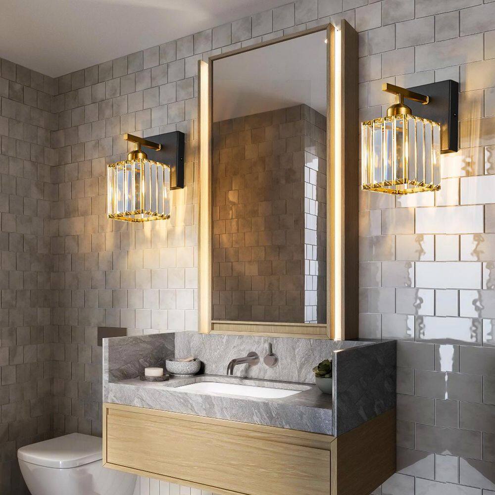 Home Lighting 4.52 in. 1-Light BlackGold Modern Wall Sconce Wall Mounted Vanity Light Fixtures For Bathroom, 2Pack price history on PriceWatchPro