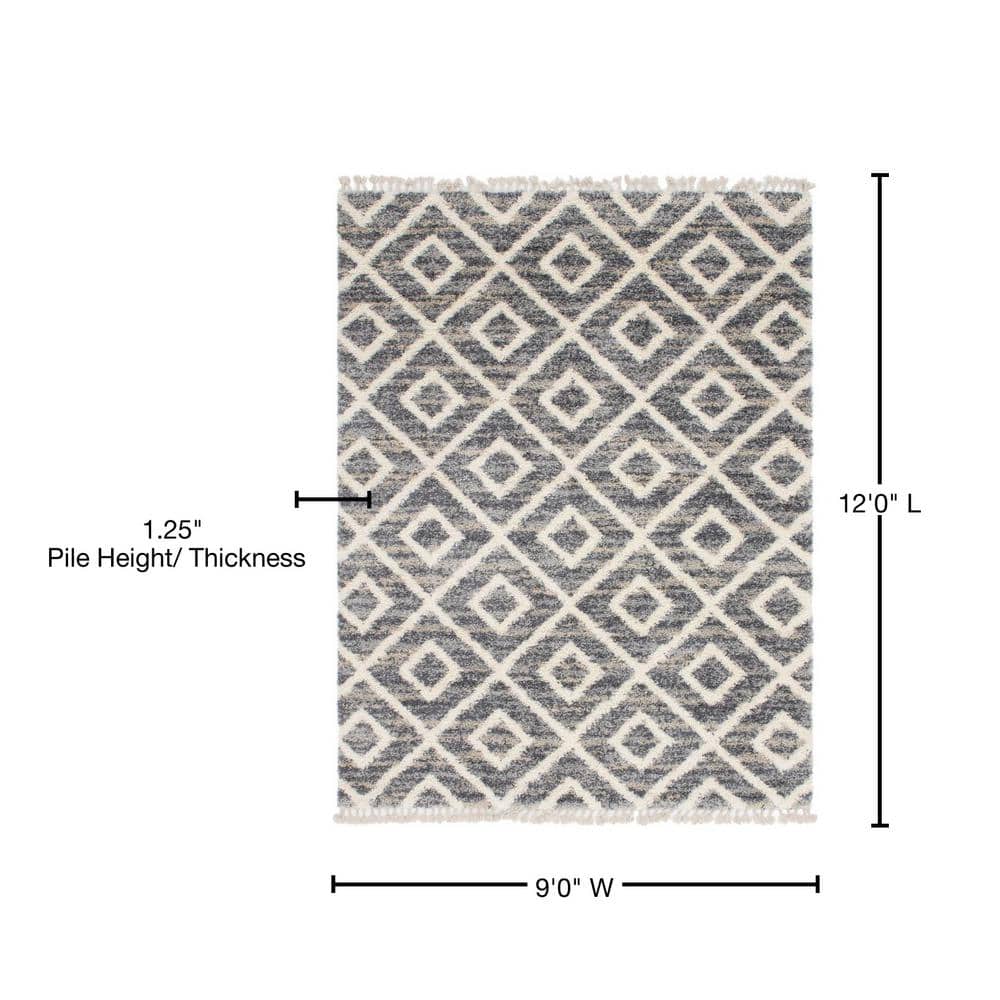 Gray Geometric Shag Synthetic 9' x 12' Area Rug