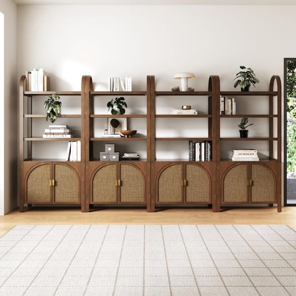 Nathan James Paxton 71 in. Tall Dark Acacia Boho Bookshelf w/ Solid Wood Legs, 3-Shelf Bookcase Cabinet, Set of 4