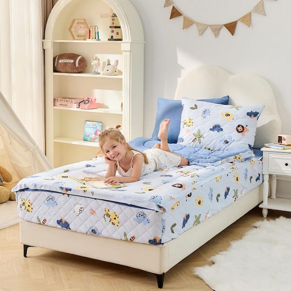 4-Piece All-Season Zipper Bedding Blue Microfiber Twin Kids Comforter Set