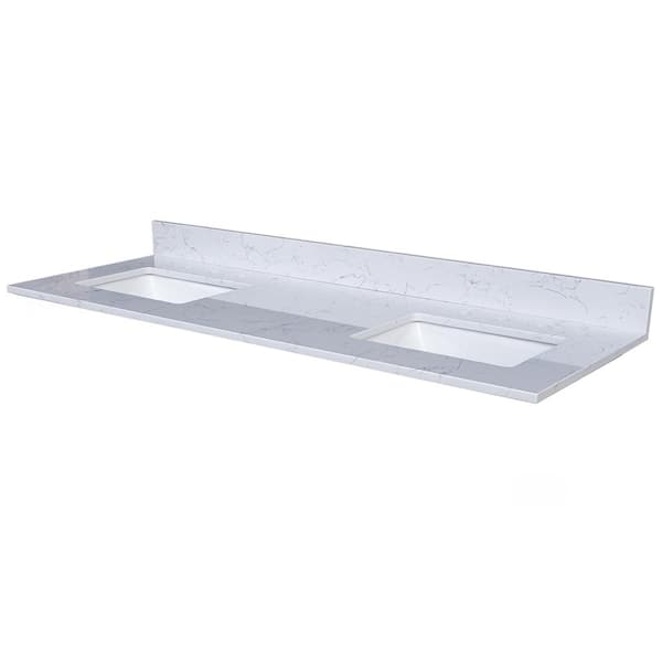 VANITYFUS 61 in. W x 22 in. D Engineered Stone Bathroom Vanity Top in Lightning White with Ceramic Single Sink and Backsplash