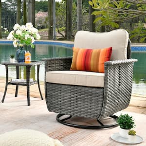 Fortune Dark Gray 2-Piece Wicker Outdoor Patio Conversation Set with Beige Cushions and Swivel Chairs