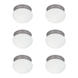 1-Light Satin Nickel Flush Mount with White Shade (6-Pack)