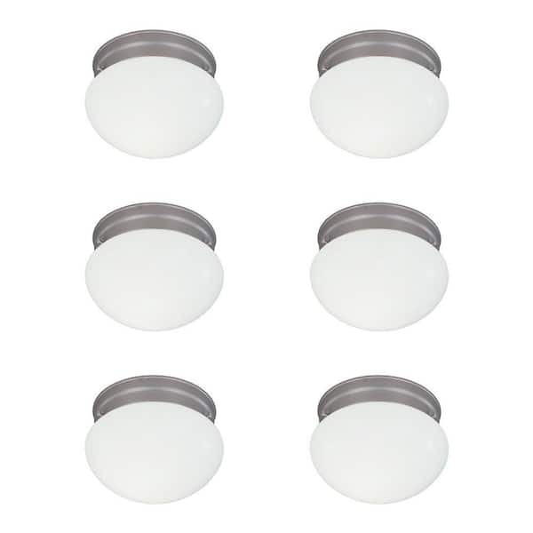 Cordelia Lighting 1-Light Satin Nickel Flush Mount with White Shade (6-Pack)