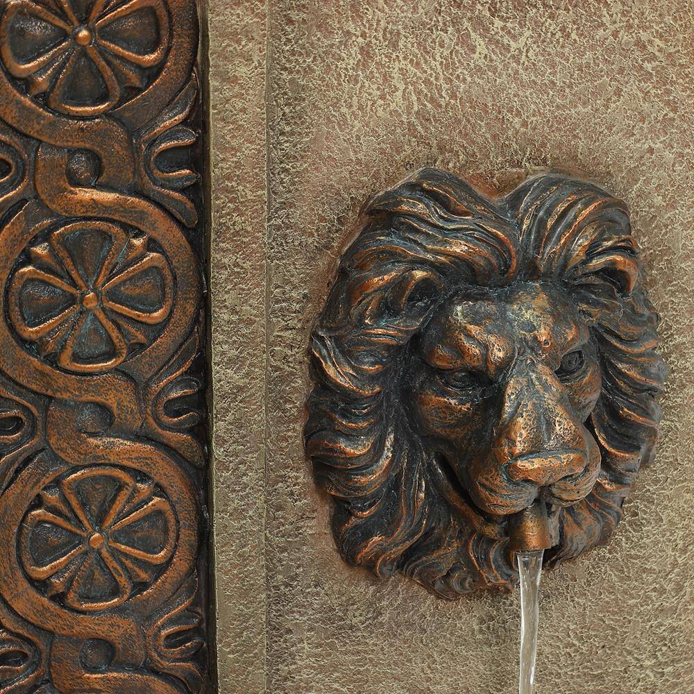 Sandstone Resin Lion Head Outdoor Water Fountain with Lights