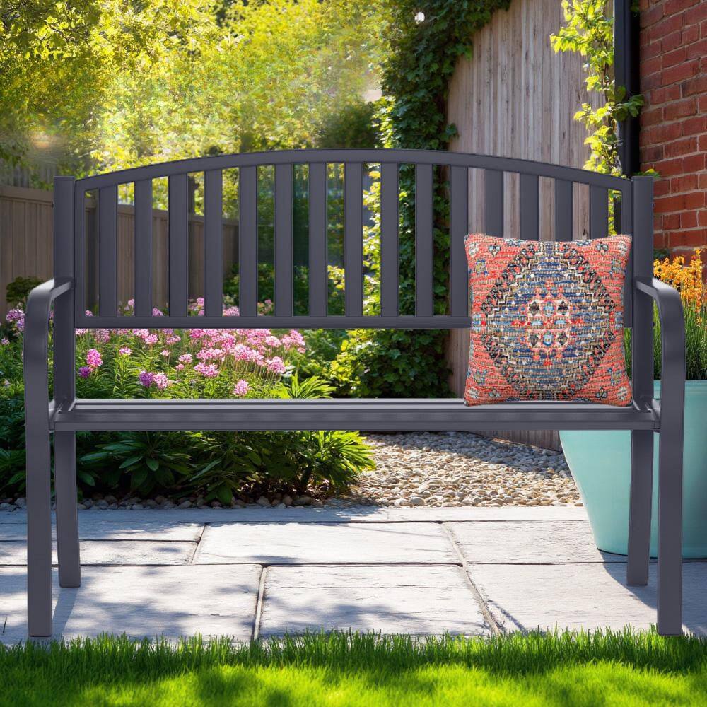 Maypex 50 in. Metal Slatted Outdoor Patio Garden Park Bench 300040 - The Home Depot