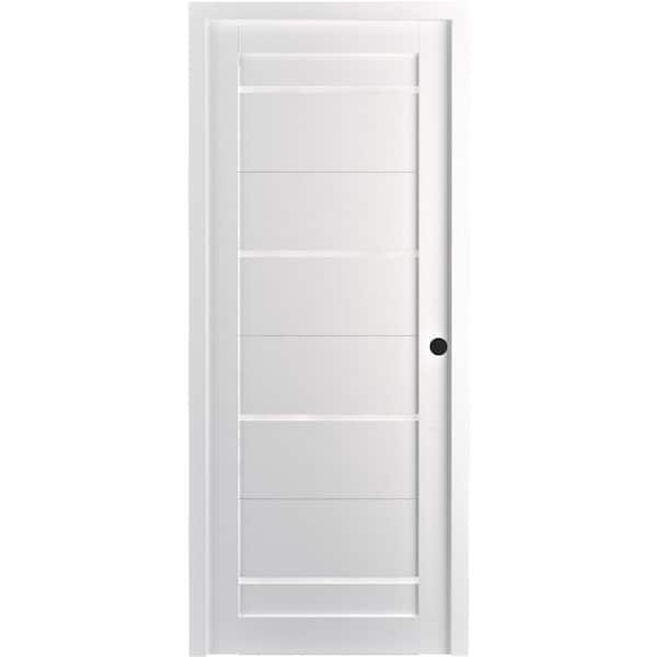 Belldinni 18 in.x80in. Mika Bianco Noble Finished Left-Hand Solid Core Composite 7-Lite Frosted Glass Single Prehung Interior Door