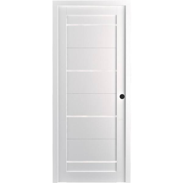 Belldinni 24 in.x80in. Mika Bianco Noble Finished Left-Hand Solid Core Composite 7-Lite Frosted Glass Single Prehung Interior Door