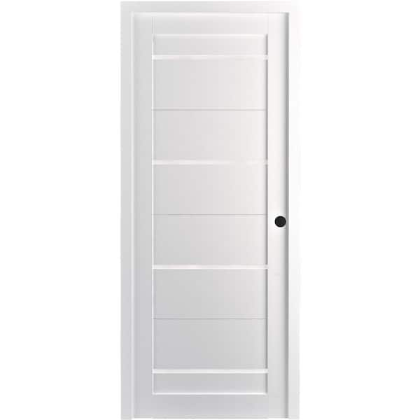 Belldinni 24 in.x80in. Mika Bianco Noble Finished Left-Hand Solid Core Composite 7-Lite Frosted Glass Single Prehung Interior Door