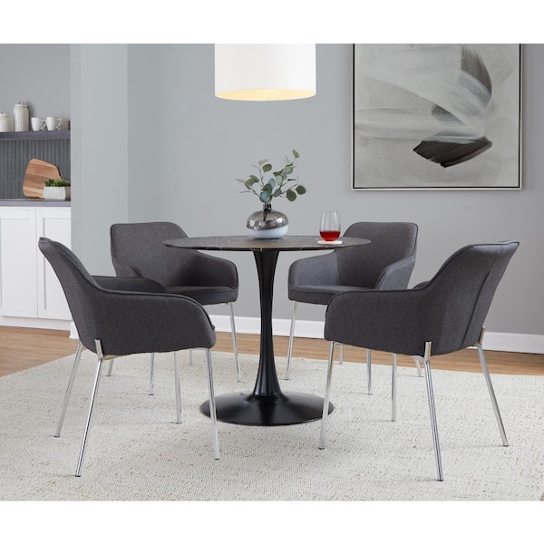 Lumisource Daniella Charcoal Fabric and Chrome Steel Arm Chair (Set of 2)