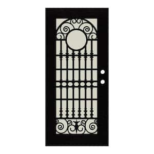 Spaniard 30 in. x 80 in. Right Hand/Outswing Black Aluminum Security Door with Beige Perforated Metal Screen