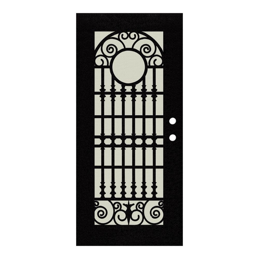 Spaniard 32 in. x 80 in. Right Hand/Outswing Black Aluminum Security Door with Beige Perforated Metal Screen -  Unique Home Designs, 3S2029DL2BCP6A