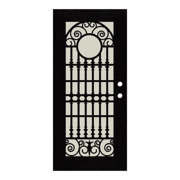 Unique Home Designs Spaniard 32 in. x 80 in. Right Hand/Outswing Black Aluminum Security Door with Beige Perforated Metal Screen
