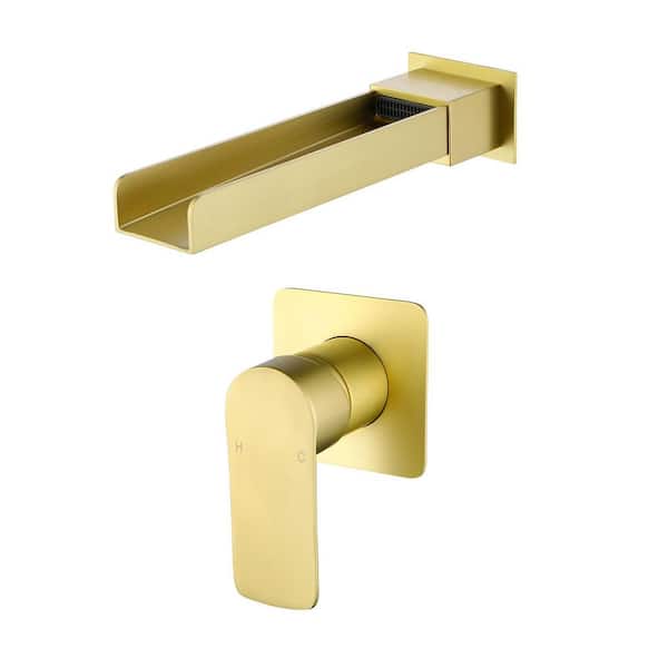 Single-Handle Rectangular Wall Mounted Bathroom Faucet or Bathtub in Gold