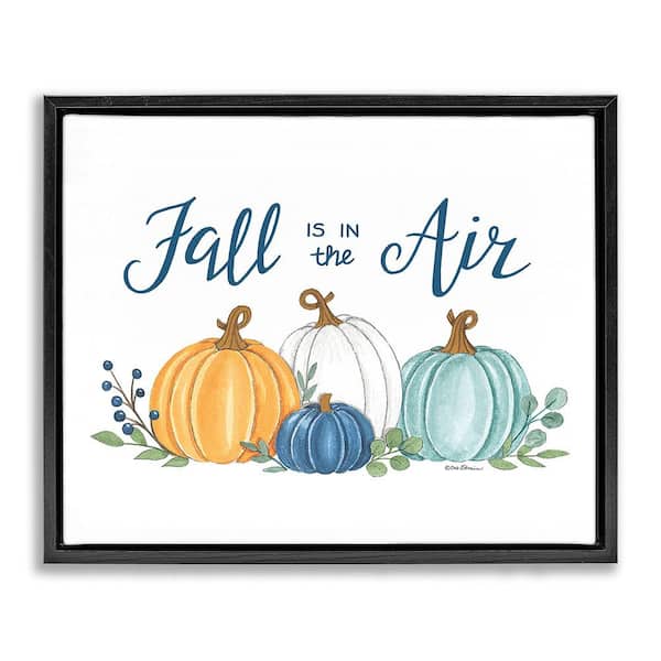 Stupell Industries Fall In The Air Pumpkins by Deb Strain 1 Piece Floater Frame Graphic Print Typography Poster Art Print 21 in. x 17 in.
