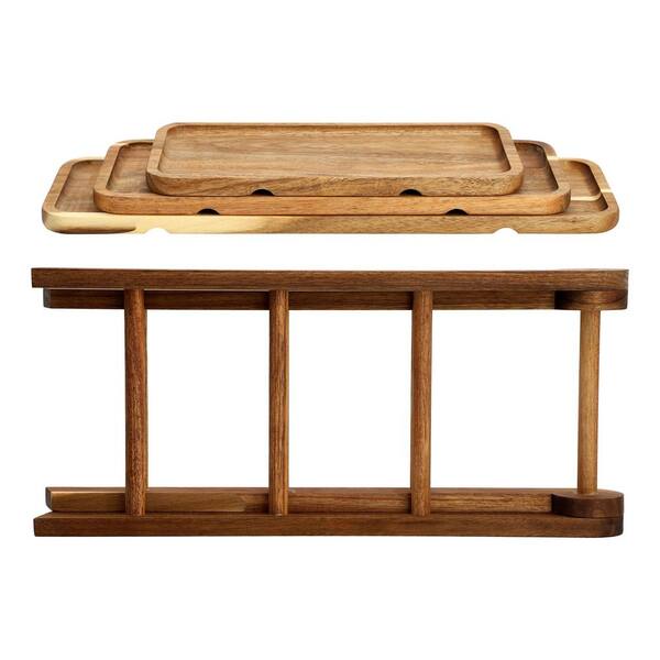 Elama 3-Tier Brown Acacia Wood Rectangular Cake Stand Ladder Tray Elama 3-Tier Brown Acacia Wood Rectangular Cake Stand Ladder Tray