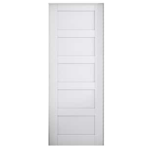 36 in. x 80 in. Paneled Blank 5-Lite Right Handed White Solid Core MDF Prehung Door with Quick Assemble Jamb Kit