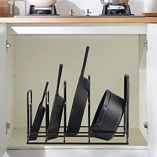 Black 5 Tier Heavy Duty Steel Pot and Pan Organizer Rack Sturdy Space Saving No Assembly Required