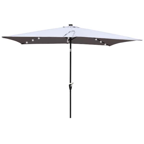 Unbranded 10 ft. x 6.5 ft. Market Rectangular Solar LED Lighted Outdoor Patio Umbrellas in Light Grey