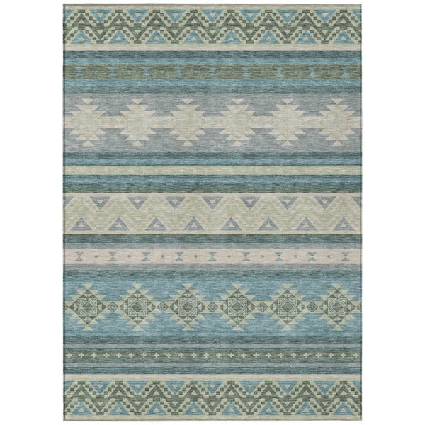 Chantille Machine Washable Indoor/Outdoor Abstract ACN2561 Teal 10 ft. x 14 ft. Area Rug