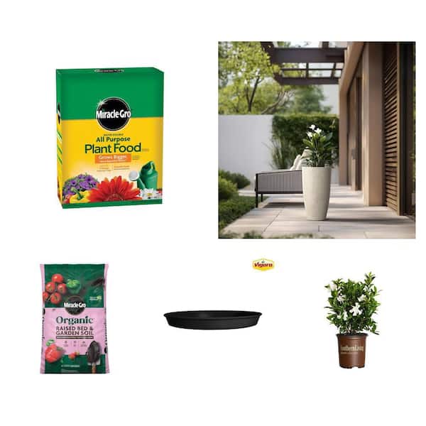 2.5 Qt. Gardenia, 1.5 cu. ft. Organic Soil, 9 in. Plant Saucer, 13.5 in. Planter and 10 lbs. Plant Food Combo