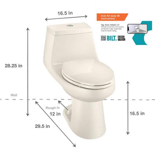 McClure 12 inch Rough In One-Piece 1.1 GPF/1.6 GPF Dual Flush Elongated Toilet in Biscuit Seat Included