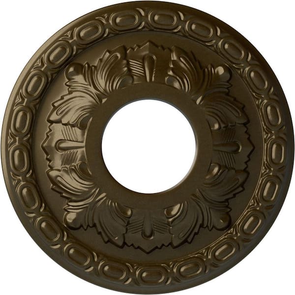 Ekena Millwork 11-3/8" x 3-5/8" ID x 1-1/8" Leaf Urethane Ceiling Medallion (Fits Canopies upto 4-3/4"), Brass
