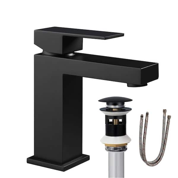 Flynama Deck Mounted Mixer Taps Brass Single Handle Bathroom Faucet in Matte Black