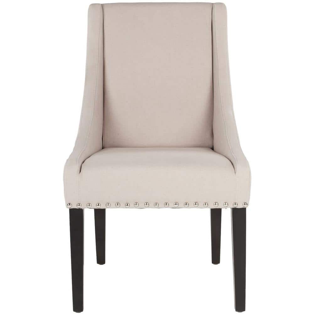 Transitional Beige Linen and Wood Upholstered Side Chair