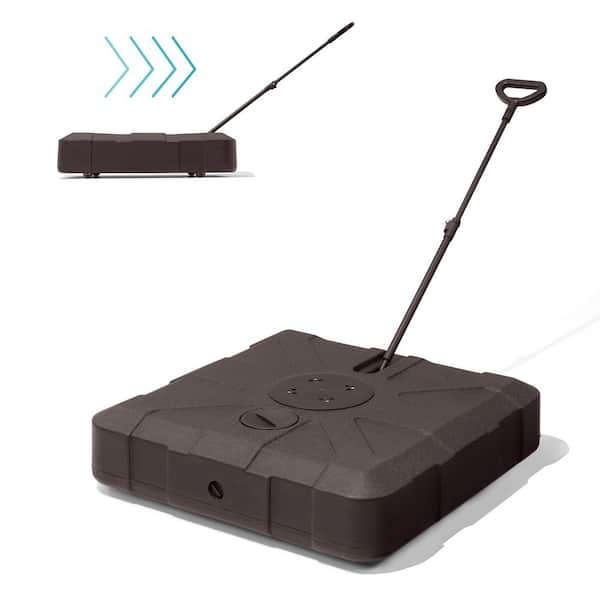 350 lbs Square Heavy Duty Water and Sand Filled Cantilever Patio Umbrella Base, Wheels with Pull Rod Stand in Brown