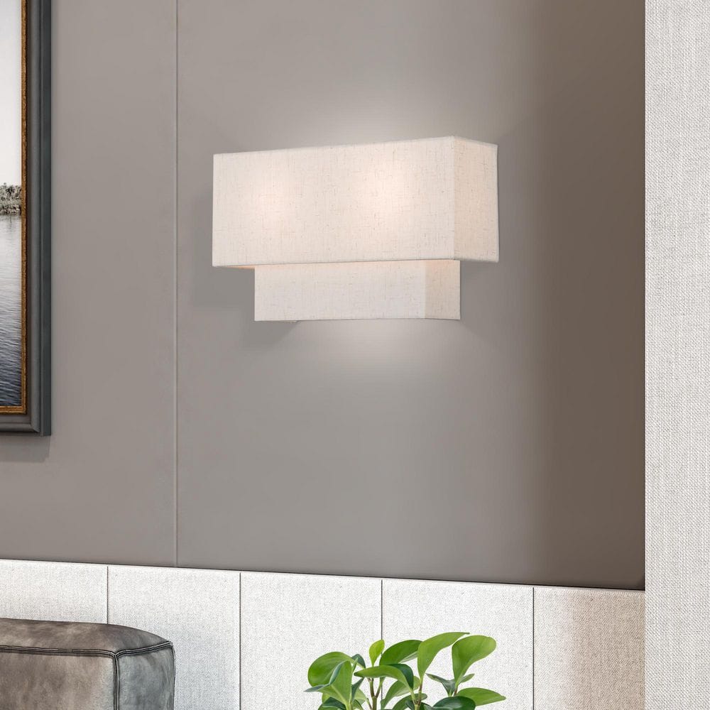 Claremont English Bronze Dual-Light Wall Sconce with Off-White Shades