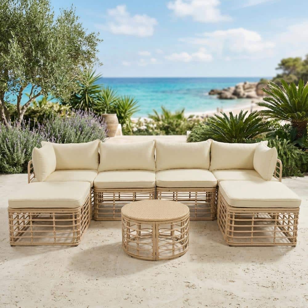 7-Piece Outdoor Patio Furniture Sectional Sofa Set with Beige Thick Cushions and Pillows price history on PriceWatchPro