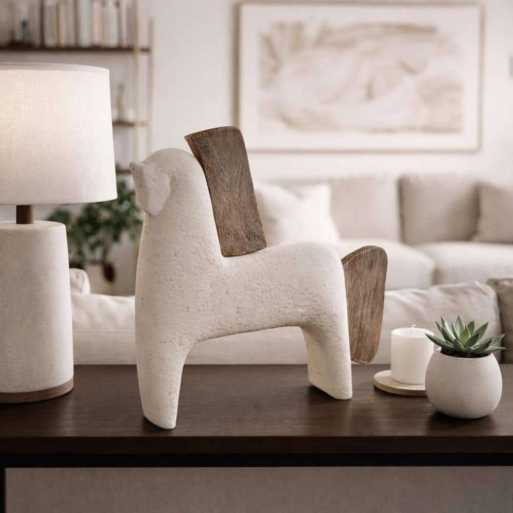 Ivory 14 in. X 14 in. Ceramic Horse Figurine
