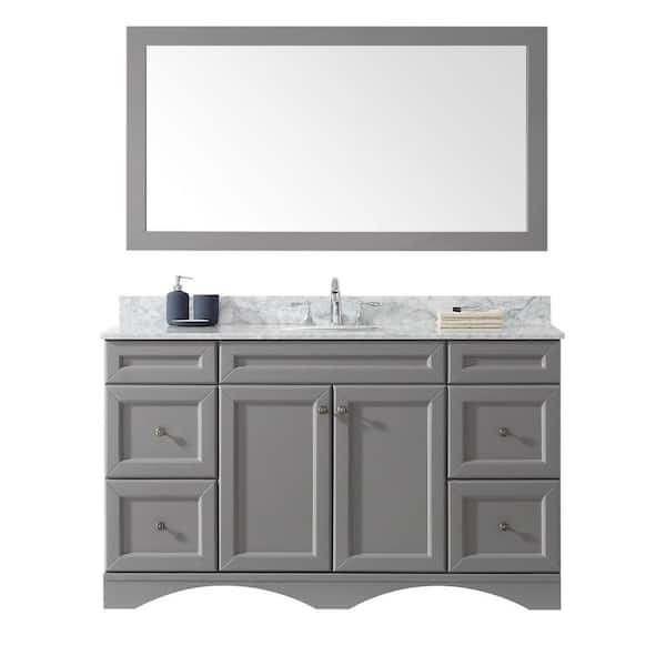 Virtu USA Talisa 60 in. W Bath Vanity in Gray with Marble Vanity Top in White with Round Basin and Mirror and Faucet