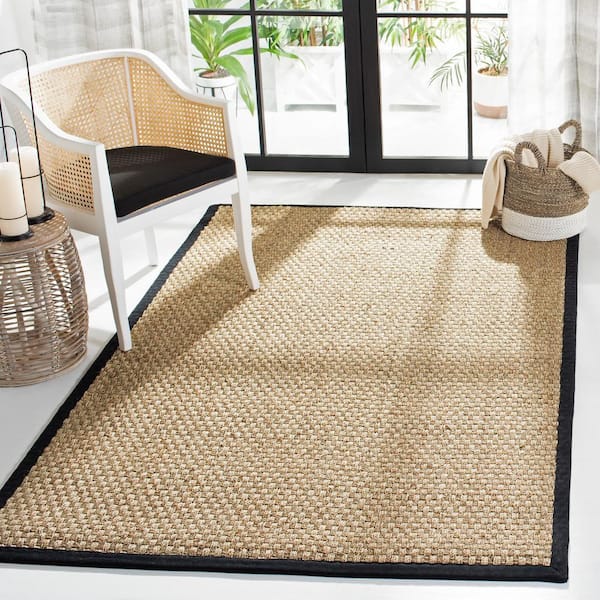 Natural Fiber Beige/Black 10 ft. x 10 ft. Square Border Area Rug