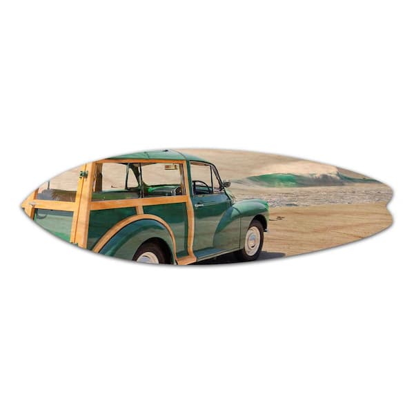 Unbranded Woodie and Waves Wooden Surfboard Decorative Sign by Colossal Images 13x47 in.