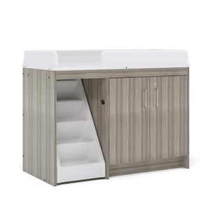Laminate 47 in. W x 23.5 in. D x 37.5 in. H Gray Wood Toddler Walkup Changing Table with Stairs (Left), Shadow Elm
