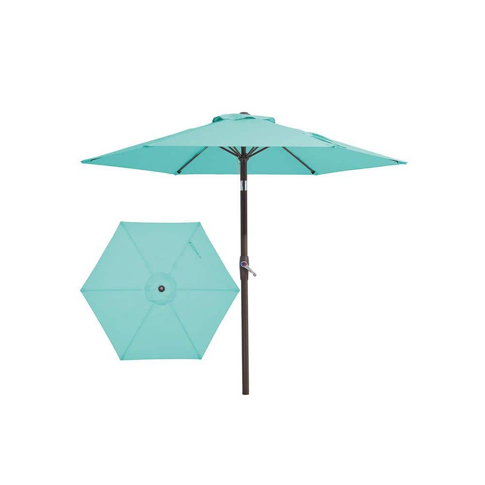 7.5 in. Patio Umbrella Market Table Umbrella Push Button Tilt Crank Iron Ribs Teal Blue Outdoor price history on PriceWatchPro
