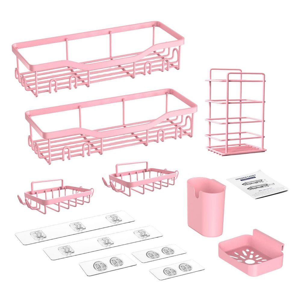 7 Pack Shower Caddy Adhesive Shower Organizer with Soap Dish Toothbrush Holder 24 Hooks Home Decor, No-Drill in Pink price history on PriceWatchPro