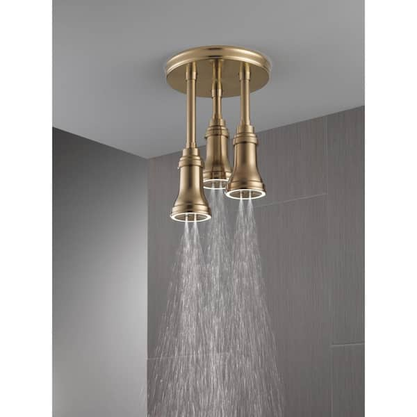 Traditional H2Okinetic Gold 1-Spray Patterns 2.5 GPM 9.25 in. Ceiling Mount Fixed Shower Head in Champagne Bronze