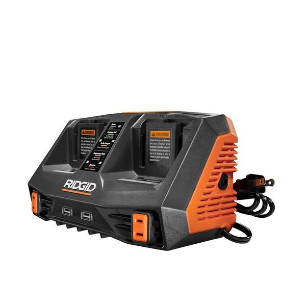 RIDGID 18V Dual Port Dual Chemistry Sequential Charger with Dual USB Ports