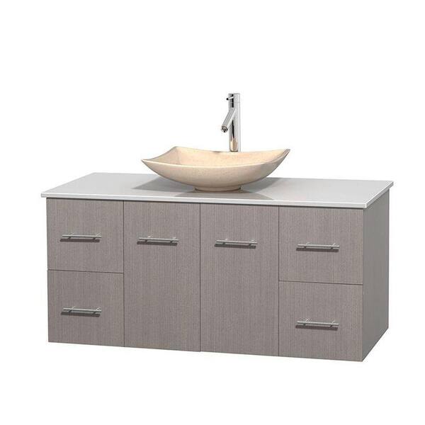 Wyndham Collection Centra 48 in. Vanity in Gray Oak with Solid-Surface Vanity Top in White and Sink